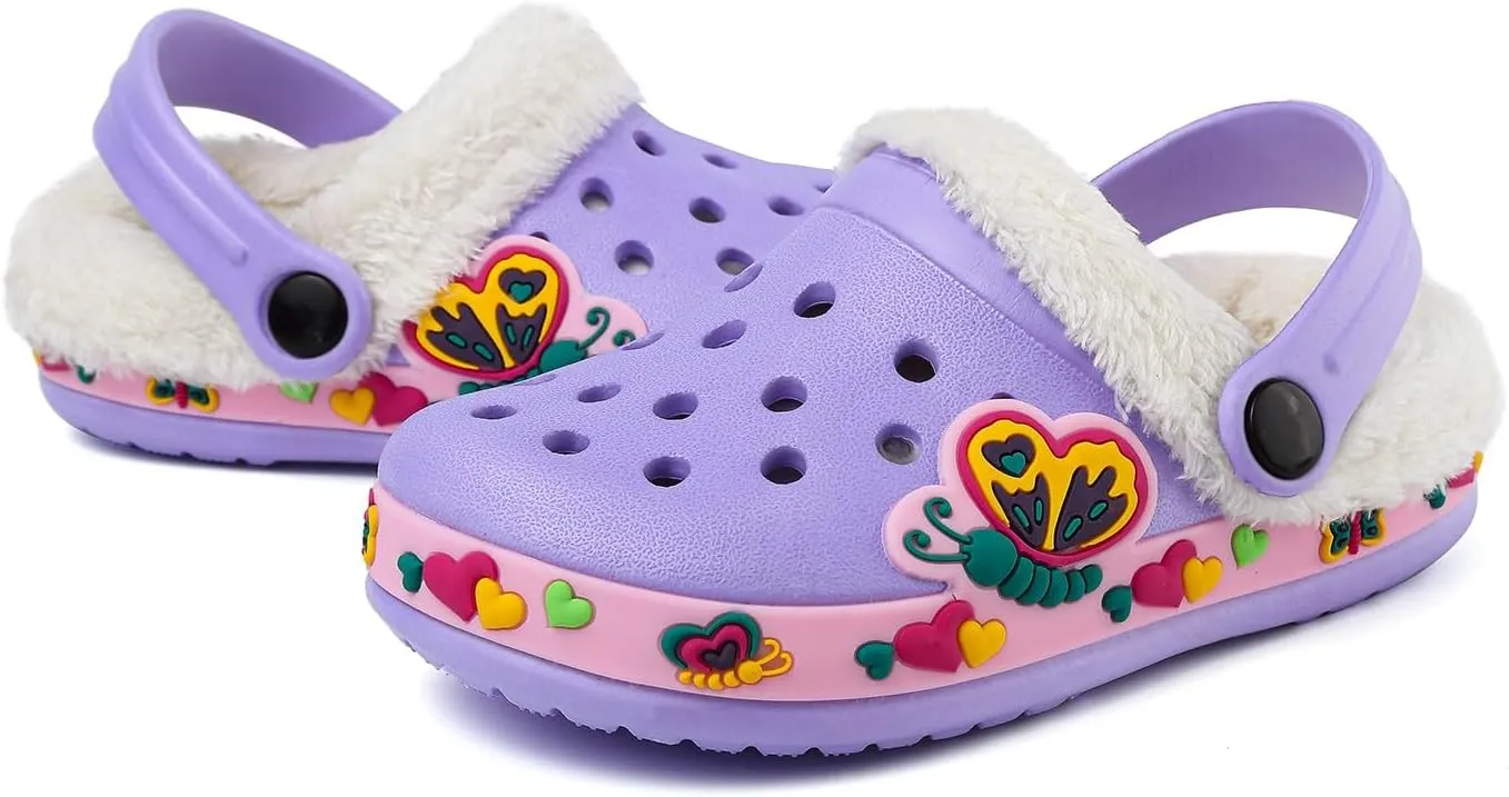 OHSNMAKSL Toddler Lined Clog Slippers Winter Garden Sandals Kids House Shoes Warm Slip On Sneakers Cartoon Slides for Boys and Girls Children Indoor Outdoor