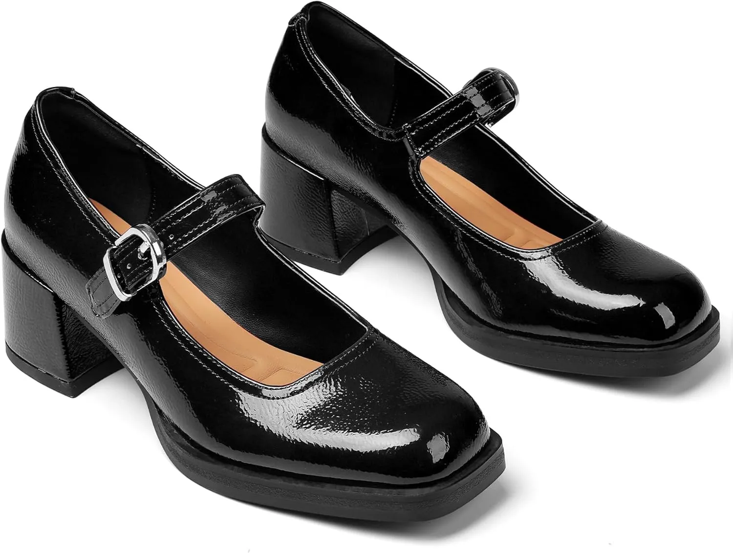 Oiamenne Mary Janes for Women Platform Chunky Heels Comfortable Square Toe Block Heels Dress Wedding Shoes