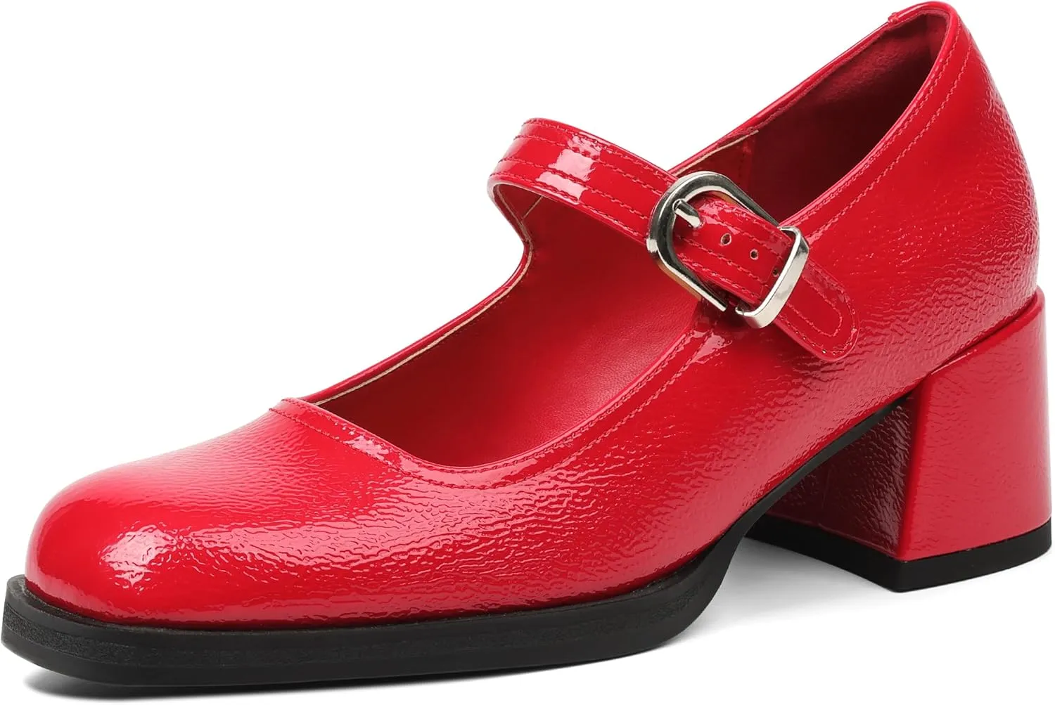 Oiamenne Mary Janes for Women Platform Chunky Heels Comfortable Square Toe Block Heels Dress Wedding Shoes