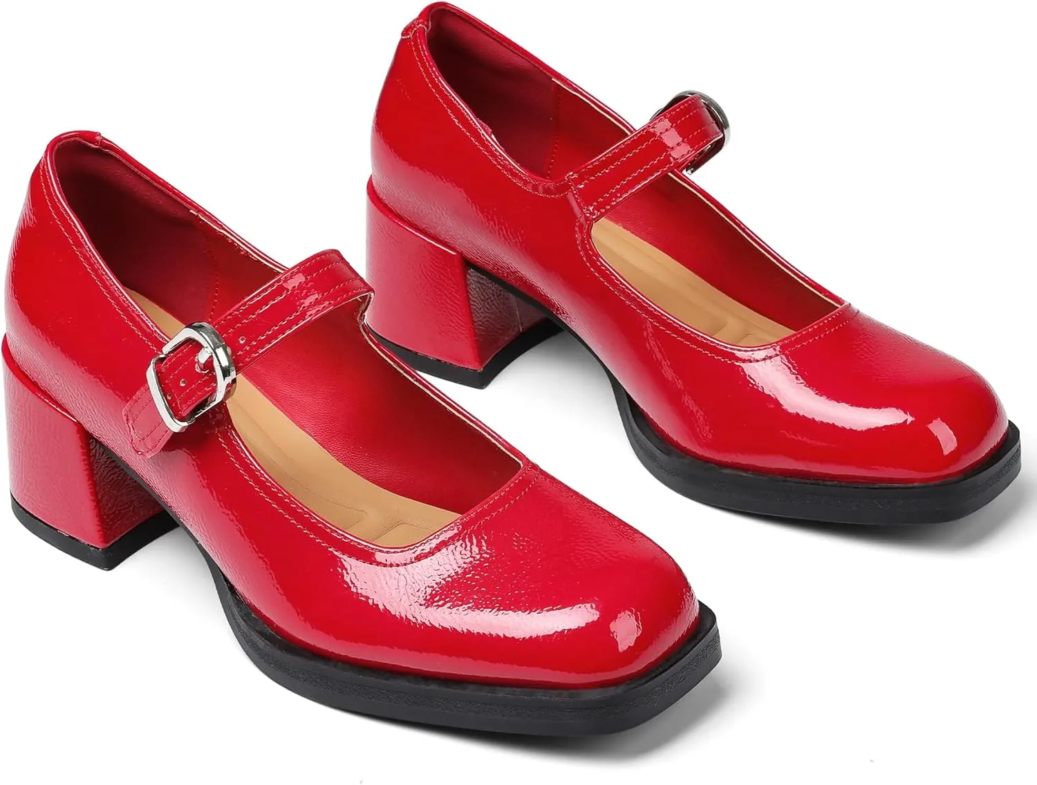 Oiamenne Mary Janes for Women Platform Chunky Heels Comfortable Square Toe Block Heels Dress Wedding Shoes