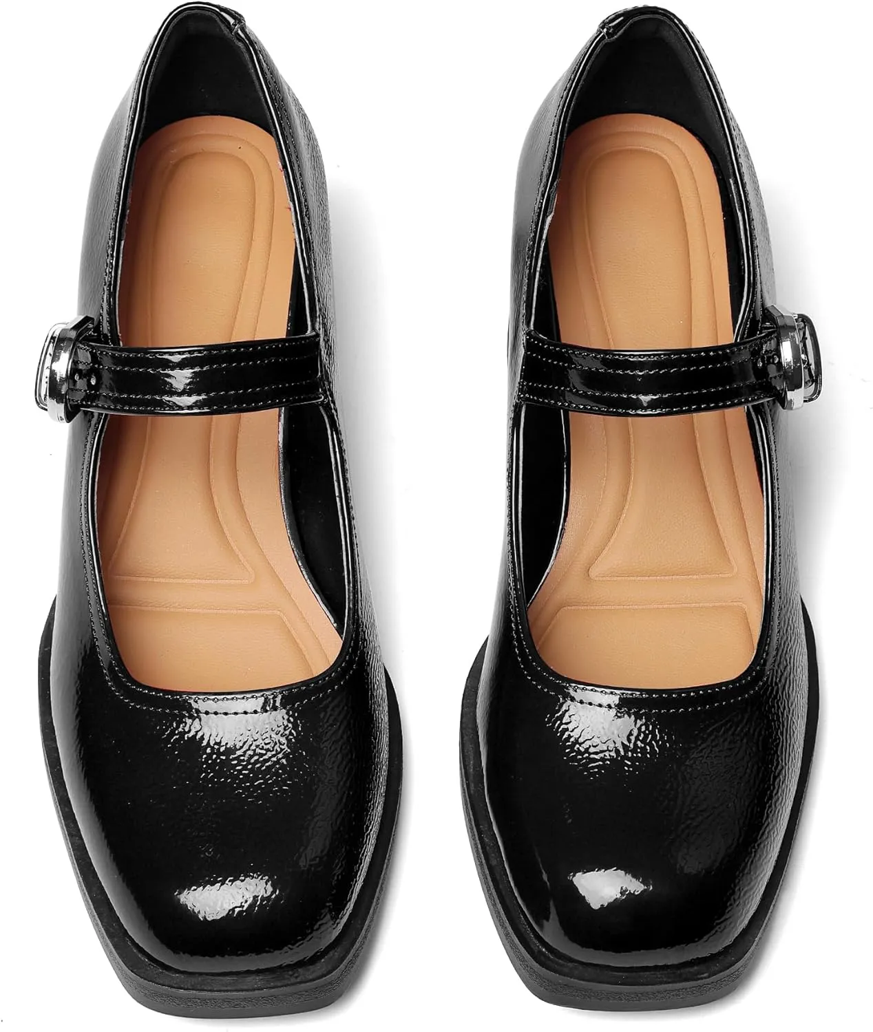 Oiamenne Mary Janes for Women Platform Chunky Heels Comfortable Square Toe Block Heels Dress Wedding Shoes