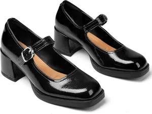 Oiamenne Mary Janes for Women Platform Chunky Heels Comfortable Square Toe Block Heels Dress Wedding Shoes