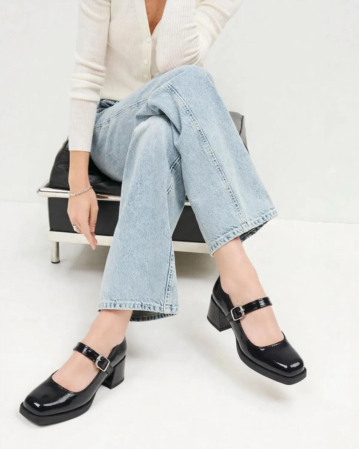 Oiamenne Mary Janes for Women Platform Chunky Heels Comfortable Square Toe Block Heels Dress Wedding Shoes
