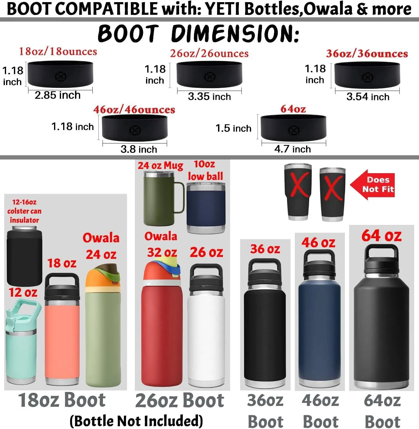 One MissionX Protective Silicone Boot for YETI 46oz 36oz 26oz 18/12oz, Owala 32oz 24oz Bottles & Yonder Water Bottles, Anti-Slip Bottom Sleeve Cover, BPA Free (Navy, Fits 64 oz)