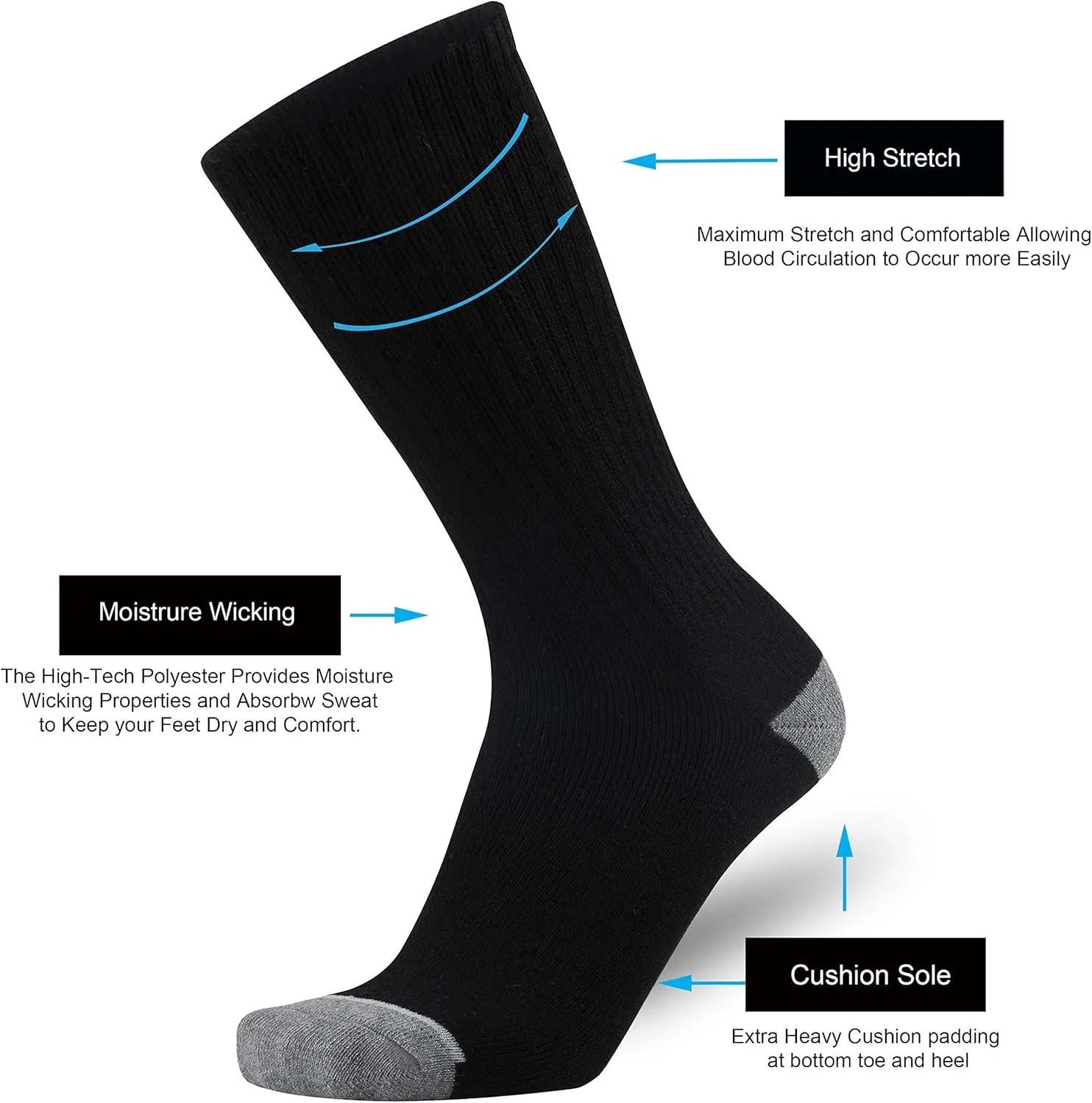 ONKE Cotton Full Cushion Crew Socks for Men Women Athletic Thick Warm Heavy Duty Steel Toe Work Boot Moisture Wicking Control