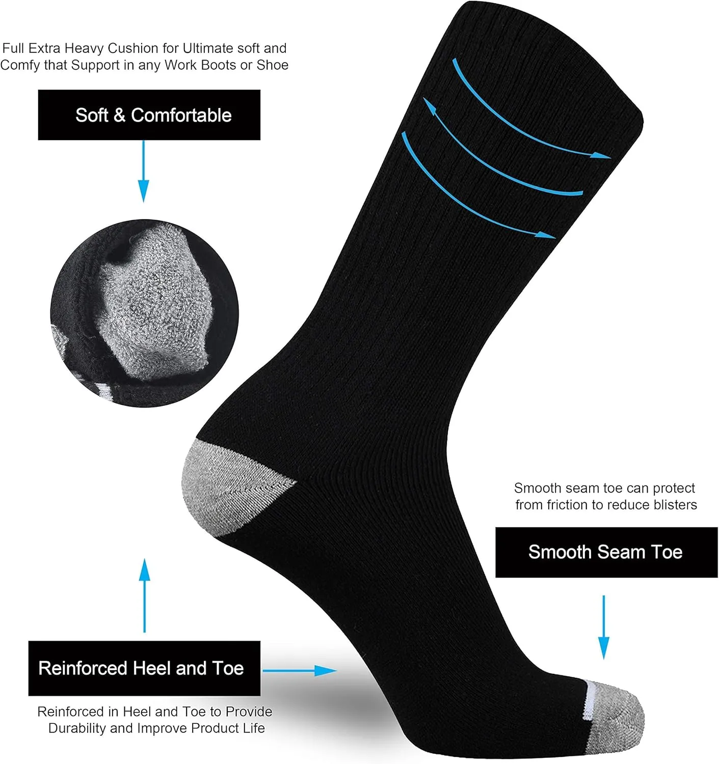 ONKE Cotton Full Cushion Crew Socks for Men Women Athletic Thick Warm Heavy Duty Steel Toe Work Boot Moisture Wicking Control