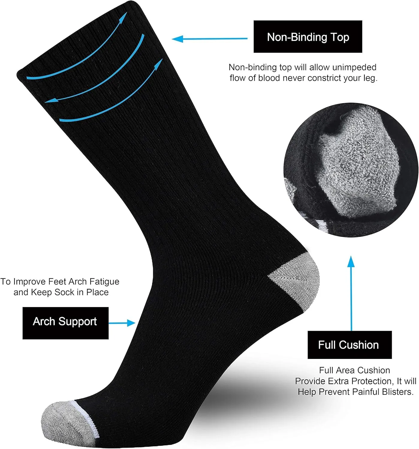 ONKE Cotton Full Cushion Crew Socks for Men Women Athletic Thick Warm Heavy Duty Steel Toe Work Boot Moisture Wicking Control