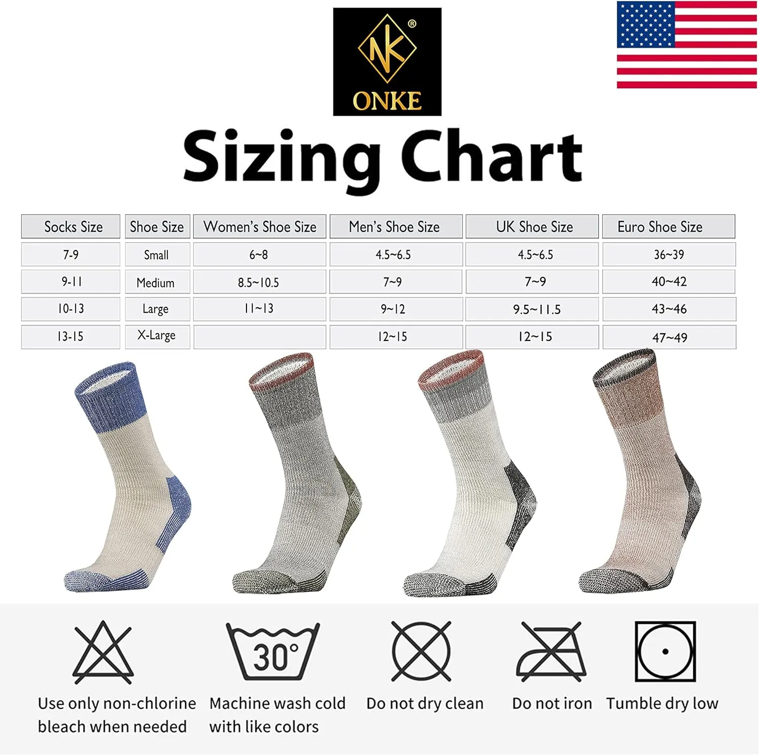 ONKE Merino Wool Cushion Crew Socks for Men Outdoor Hiking All Seasons Work Boot Heavy Thick Thermal Moisture Wicking Control