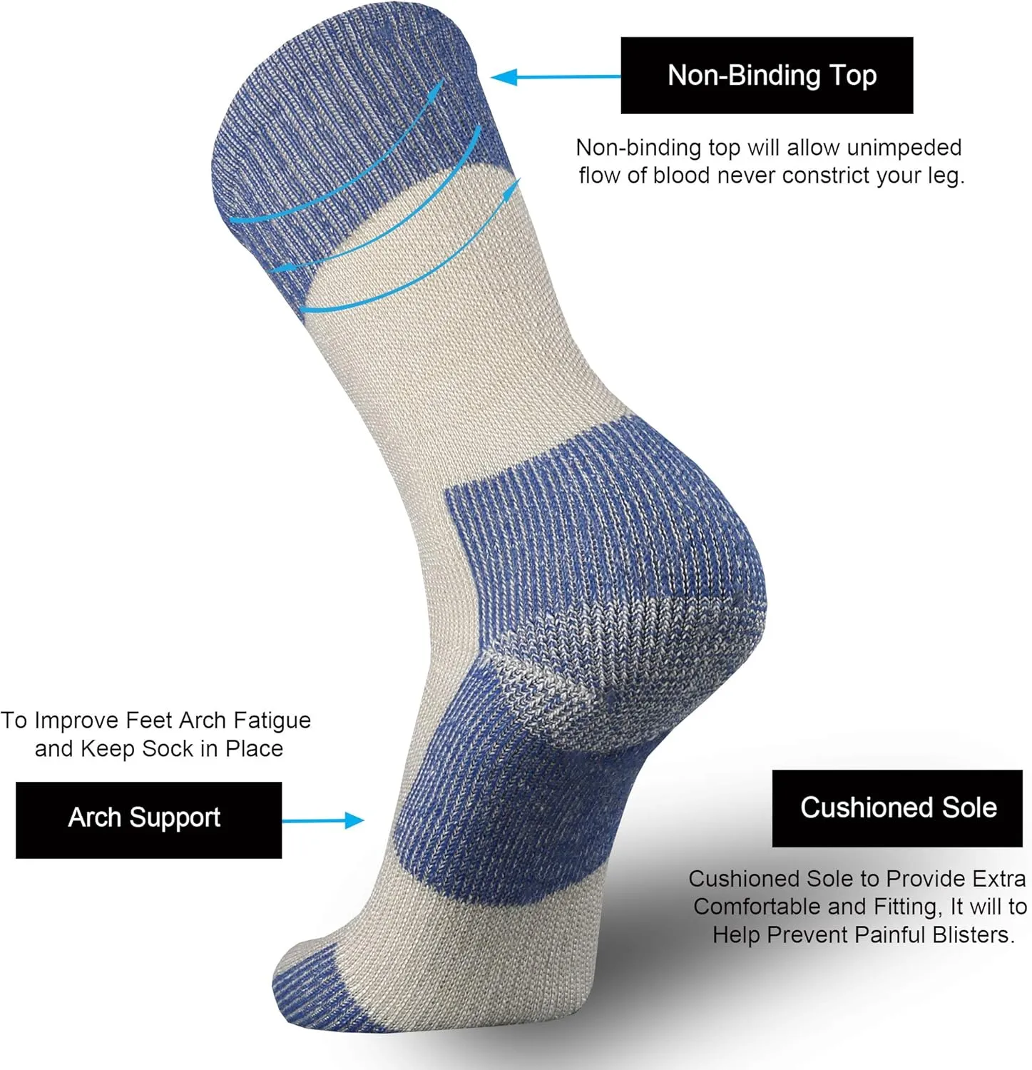 ONKE Merino Wool Cushion Crew Socks for Men Outdoor Hiking All Seasons Work Boot Heavy Thick Thermal Moisture Wicking Control