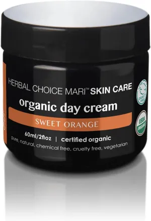 Organic Day Cream (Sweet Orange) by Herbal Choice Mari; 2 Fl Oz Jar; Moisturizer for All Skin Types
