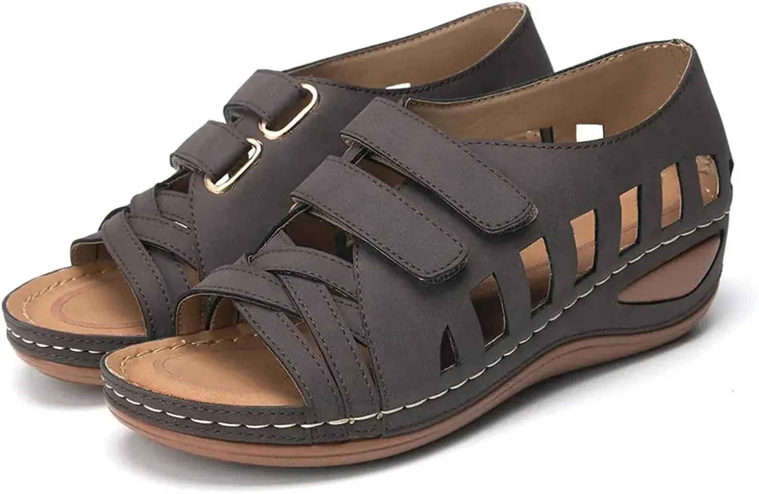 Orthopedic Leather Sandals with Back Strap Orthopedic Women Slippers Family Christmas Sandals for Women Summer Orthotic Arch Support Sandal for Women Heel Orthopedic Walking Wedge Sandals Women