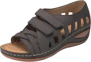 Orthopedic Leather Sandals with Back Strap Orthopedic Women Slippers Family Christmas Sandals for Women Summer Orthotic Arch Support Sandal for Women Heel Orthopedic Walking Wedge Sandals Women