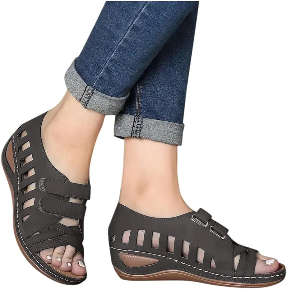 Orthopedic Leather Sandals with Back Strap Orthopedic Women Slippers Family Christmas Sandals for Women Summer Orthotic Arch Support Sandal for Women Heel Orthopedic Walking Wedge Sandals Women