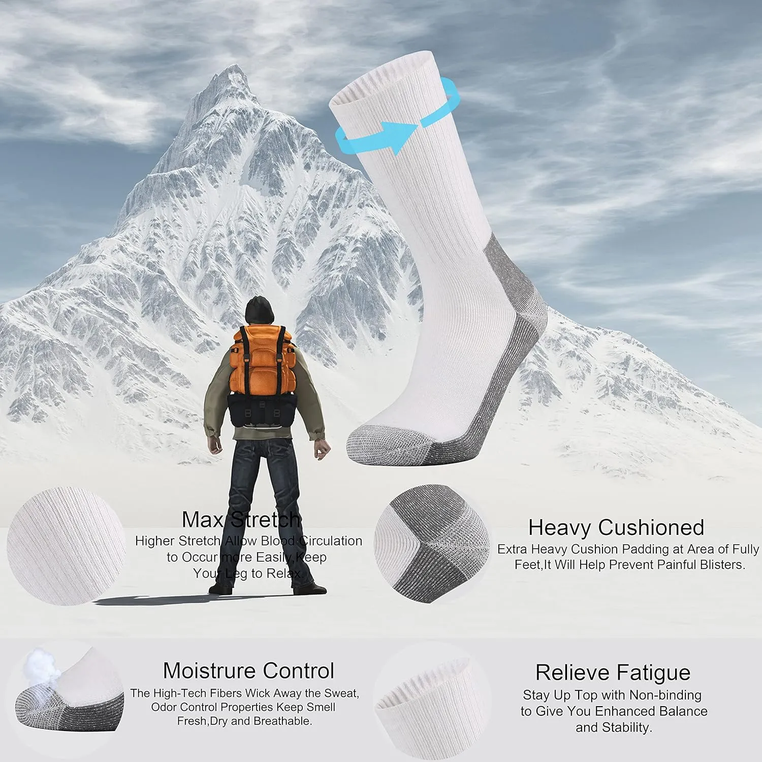Ortis Men's Cotton Cushion Crew Socks Moisture Wicking Breathable Thick Warm Thermal for Athletic Heavy Duty Work Boot