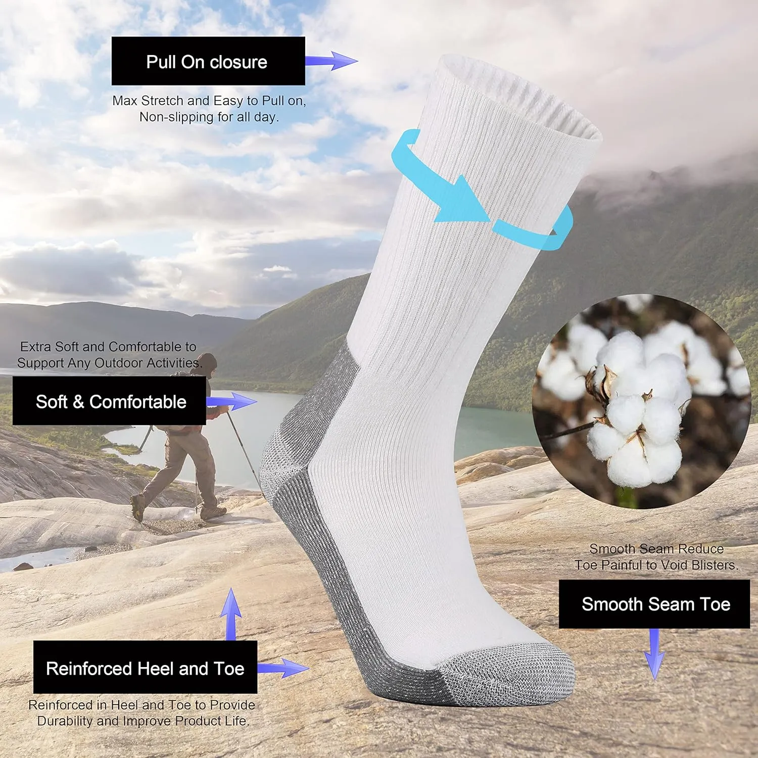 Ortis Men's Cotton Cushion Crew Socks Moisture Wicking Breathable Thick Warm Thermal for Athletic Heavy Duty Work Boot