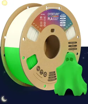 OVERTURE Glow PLA Filament 1.75mm 3D Printer Filament, 1kg Spool (2.2lbs), Dimensional Accuracy  /- 0.02 mm, Fit Most FDM Printer (Green (Glow in Dark))