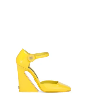 Patent leather Mary Janes with geometric heel