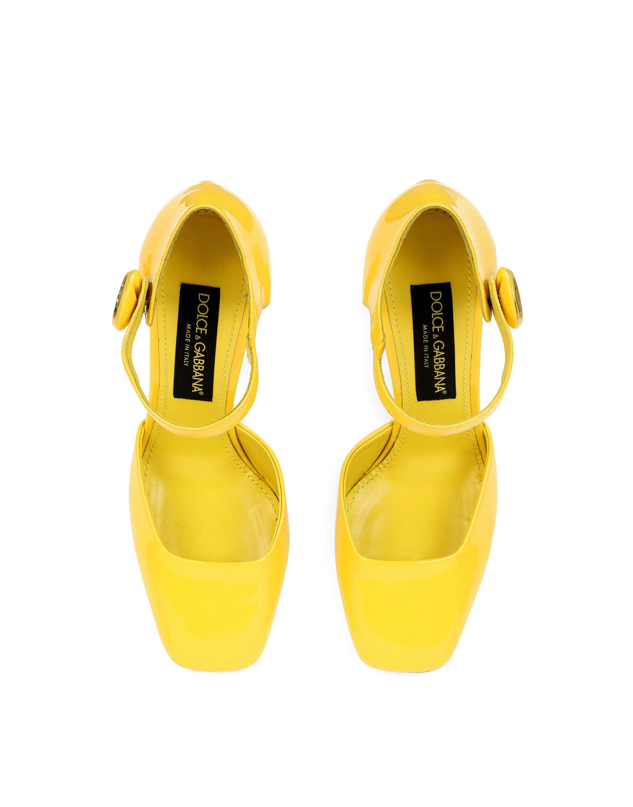 Patent leather Mary Janes with geometric heel