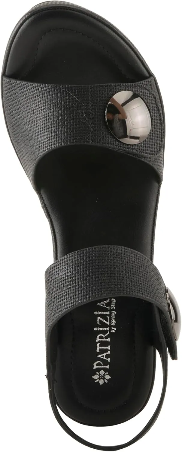 PATRIZIA Women's DADE-WOVEN Hook and Loop Sandals - Textured Faux Leather with Gold Button Accents, Adjustable Fit