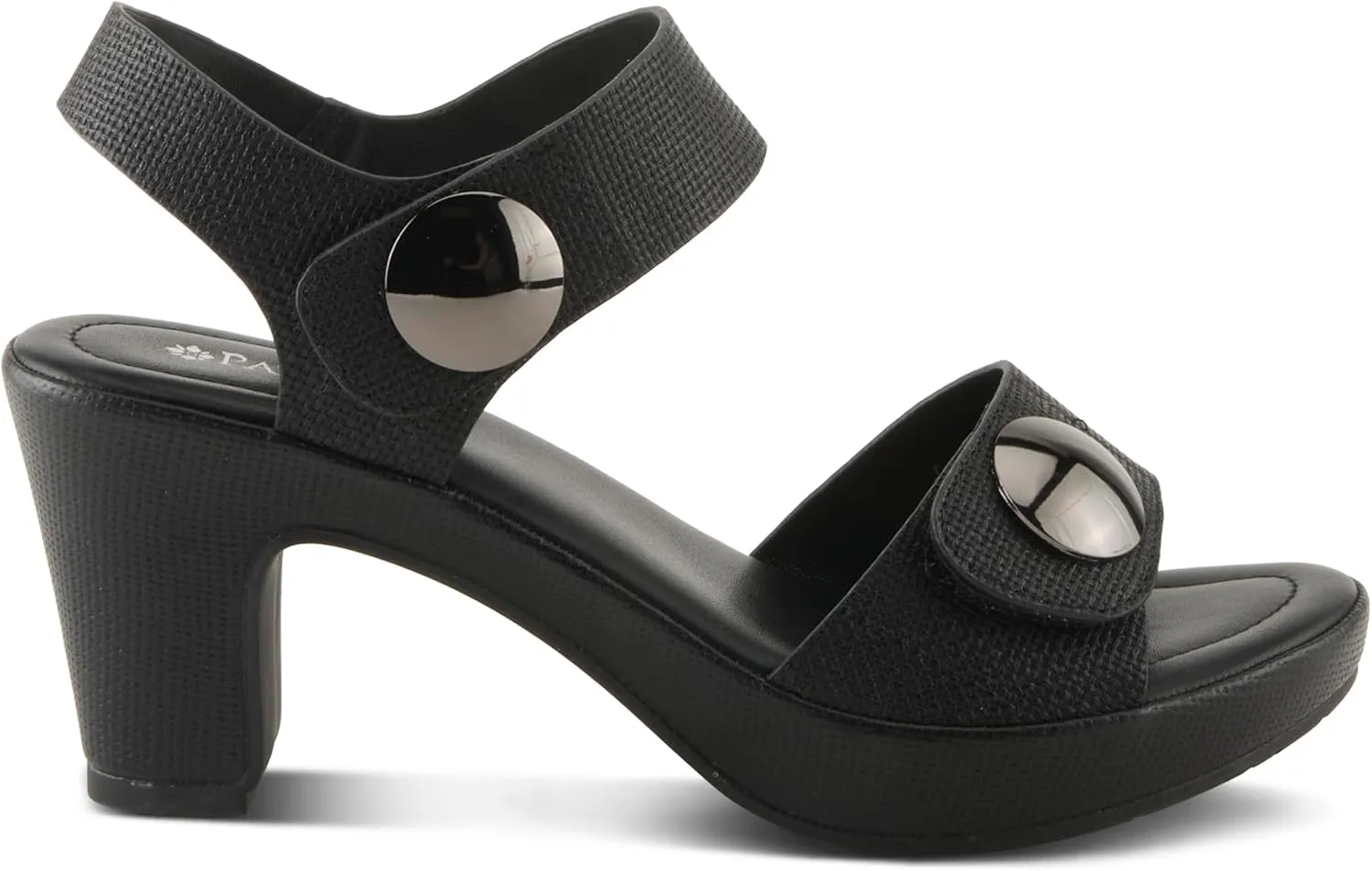 PATRIZIA Women's DADE-WOVEN Hook and Loop Sandals - Textured Faux Leather with Gold Button Accents, Adjustable Fit