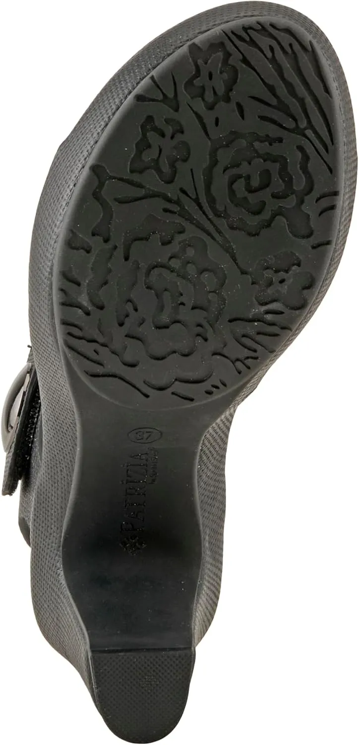 PATRIZIA Women's DADE-WOVEN Hook and Loop Sandals - Textured Faux Leather with Gold Button Accents, Adjustable Fit