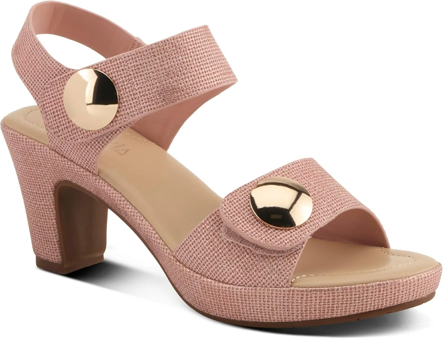 PATRIZIA Women's DADE-WOVEN Hook and Loop Sandals - Textured Faux Leather with Gold Button Accents, Adjustable Fit