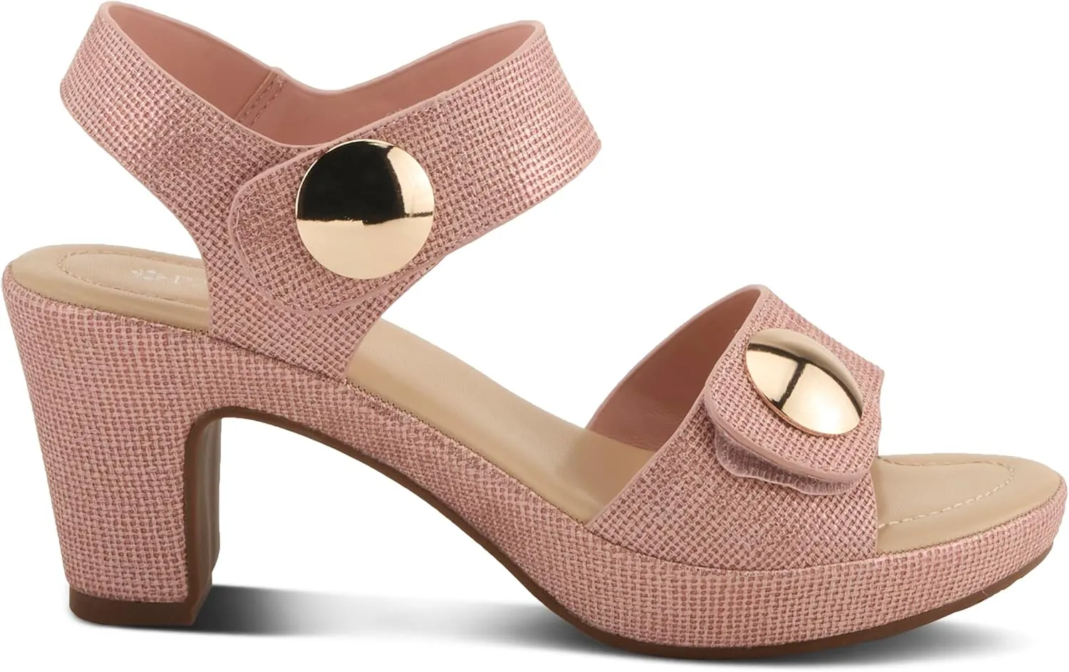 PATRIZIA Women's DADE-WOVEN Hook and Loop Sandals - Textured Faux Leather with Gold Button Accents, Adjustable Fit