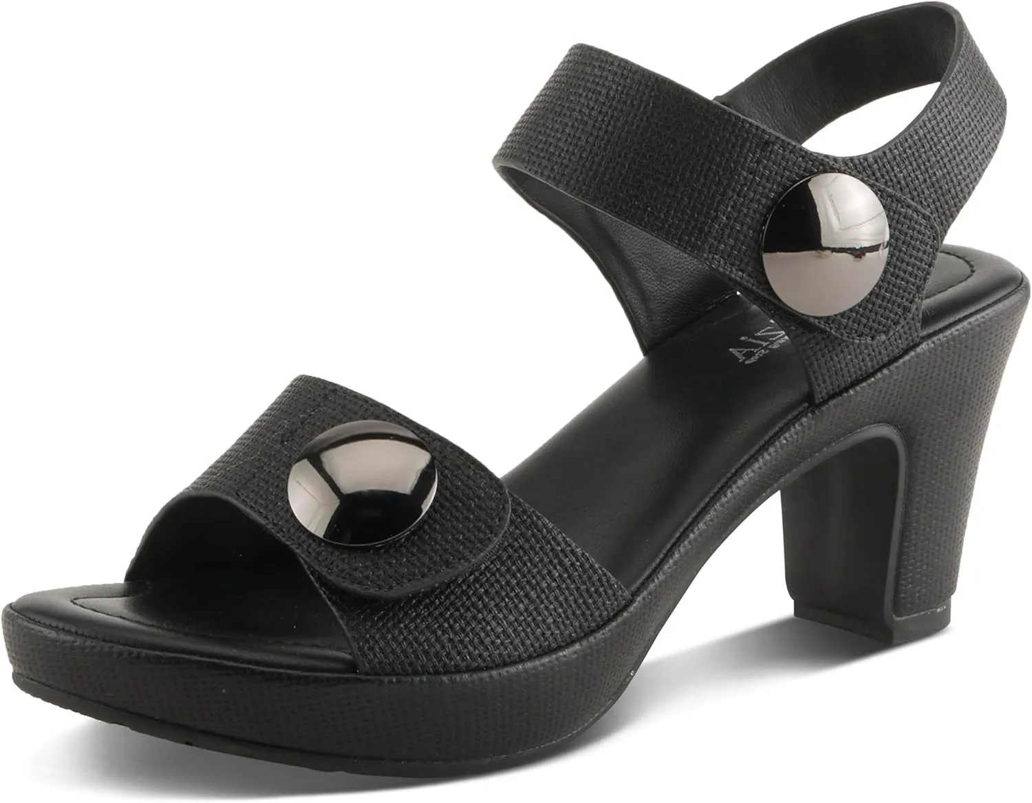 PATRIZIA Women's DADE-WOVEN Hook and Loop Sandals - Textured Faux Leather with Gold Button Accents, Adjustable Fit