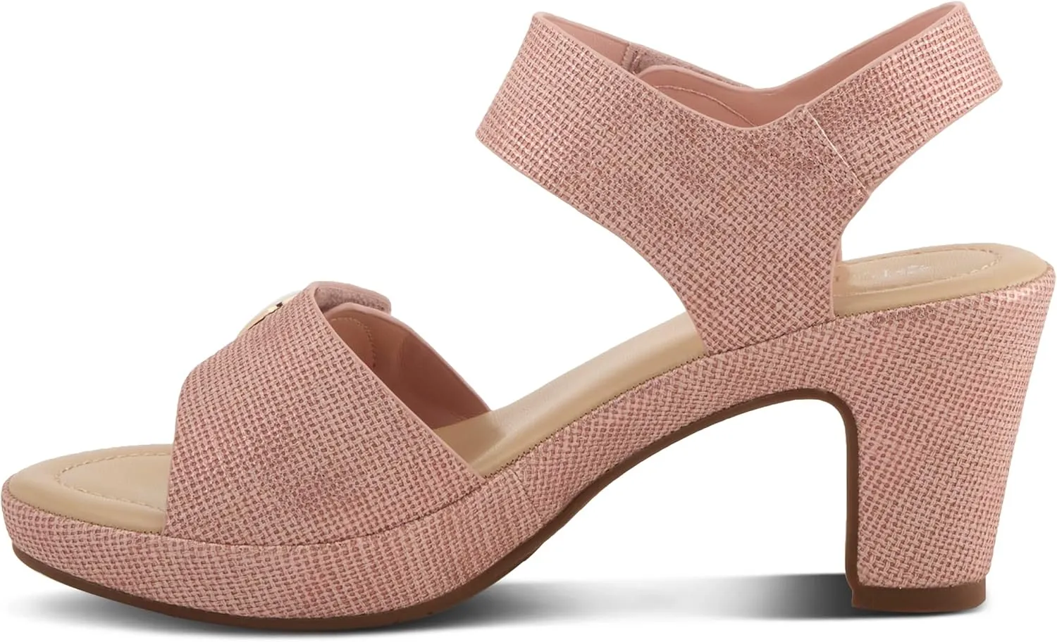 PATRIZIA Women's DADE-WOVEN Hook and Loop Sandals - Textured Faux Leather with Gold Button Accents, Adjustable Fit