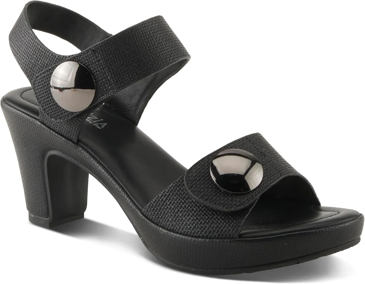 PATRIZIA Women's DADE-WOVEN Hook and Loop Sandals - Textured Faux Leather with Gold Button Accents, Adjustable Fit