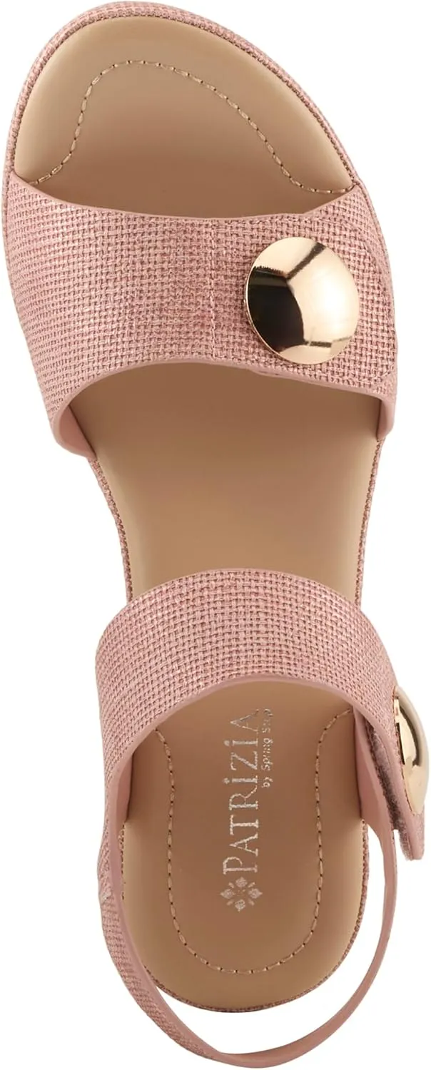 PATRIZIA Women's DADE-WOVEN Hook and Loop Sandals - Textured Faux Leather with Gold Button Accents, Adjustable Fit
