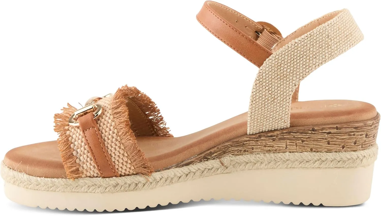 PATRIZIA Women's LEMIRE Buckle Platform Wedge Sandals - Faux Cork and Braided Rope Details, Cushioned Footbed for Comfort