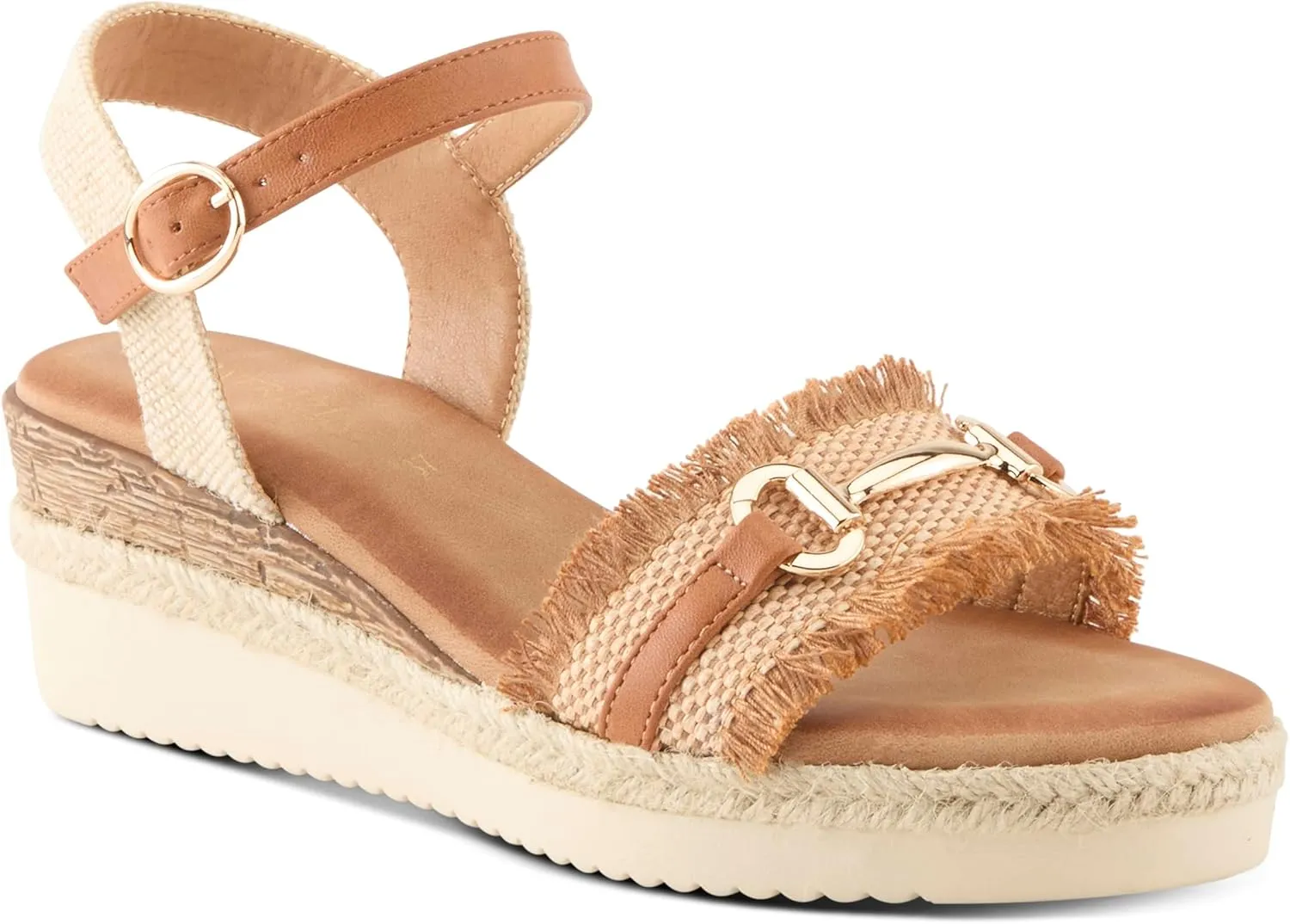 PATRIZIA Women's LEMIRE Buckle Platform Wedge Sandals - Faux Cork and Braided Rope Details, Cushioned Footbed for Comfort