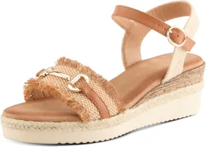 PATRIZIA Women's LEMIRE Buckle Platform Wedge Sandals - Faux Cork and Braided Rope Details, Cushioned Footbed for Comfort