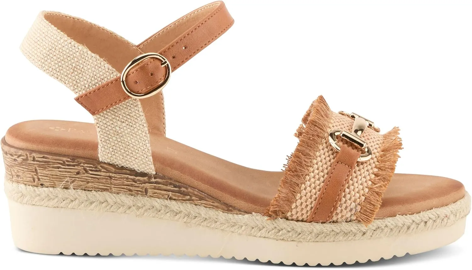 PATRIZIA Women's LEMIRE Buckle Platform Wedge Sandals - Faux Cork and Braided Rope Details, Cushioned Footbed for Comfort
