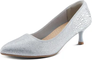 PATRIZIA Women's Tyanna Kitten Heel Pumps with Delicate Crystals, Pointed Toe, and Comfortable Fit
