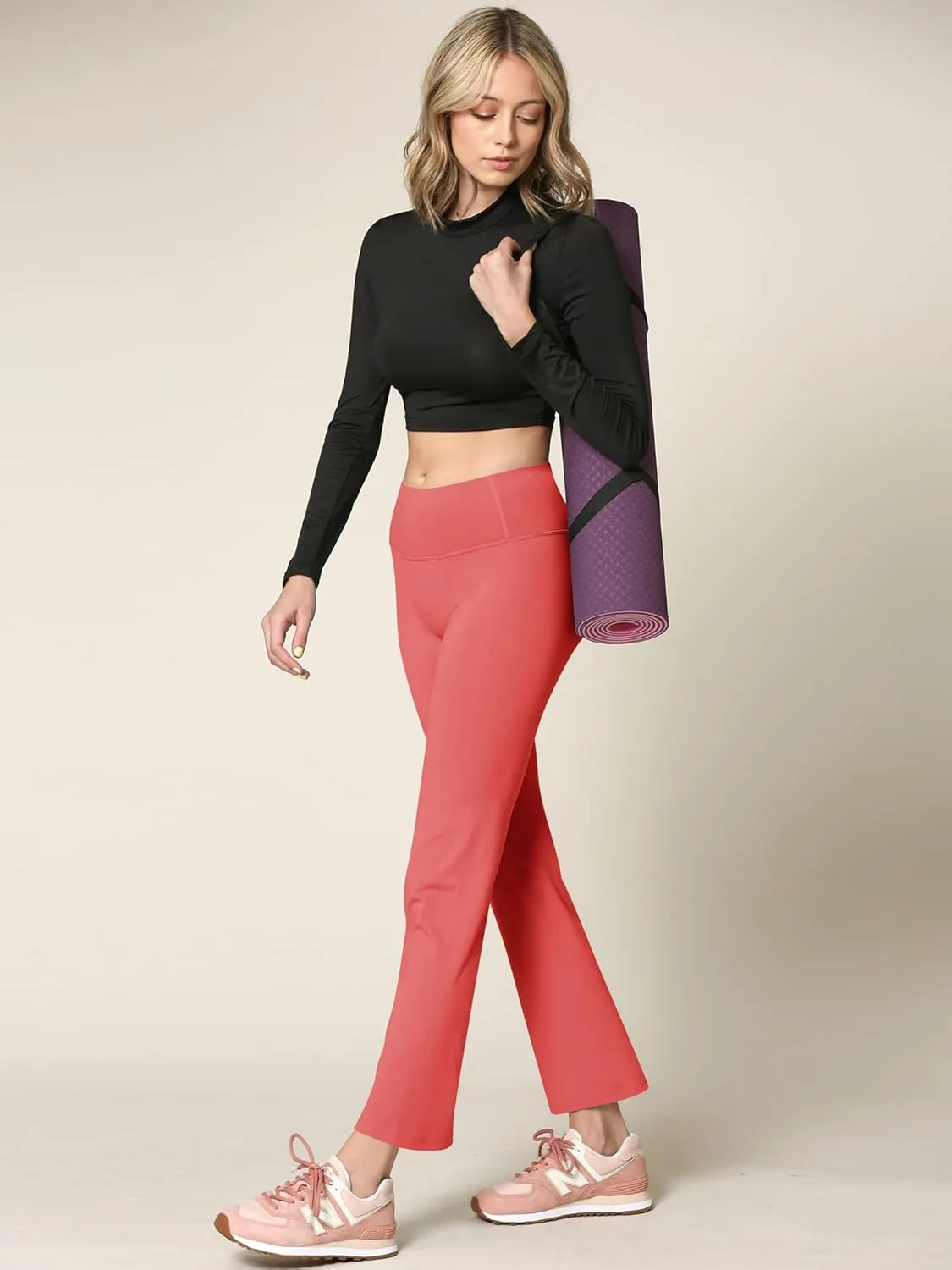 Peached Seamless Front & Side Leggings with Inner Pocket Ankle Boot Cut Yoga Pants