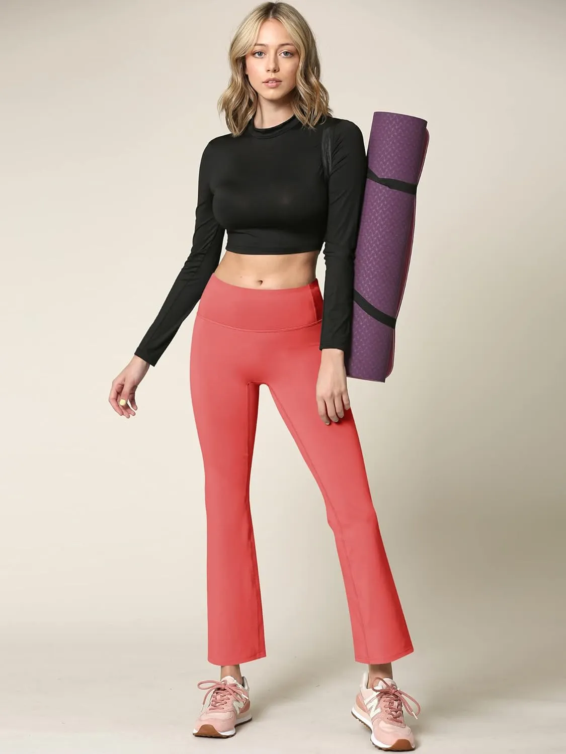 Peached Seamless Front & Side Leggings with Inner Pocket Ankle Boot Cut Yoga Pants