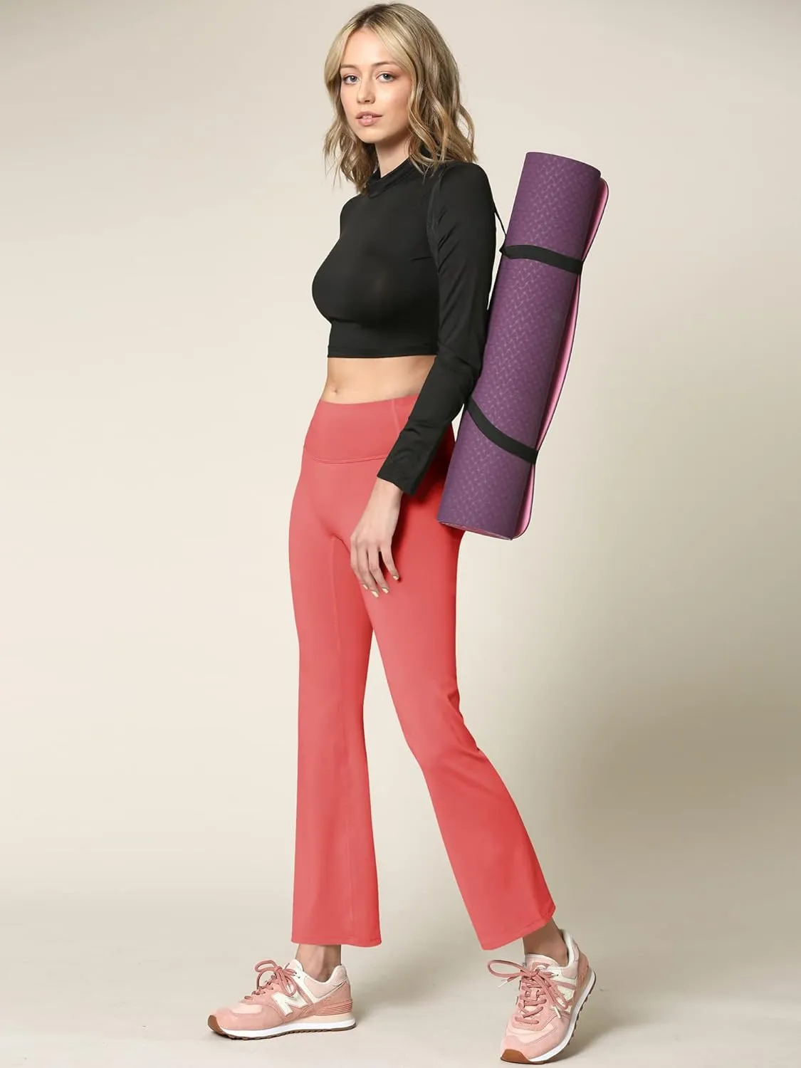 Peached Seamless Front & Side Leggings with Inner Pocket Ankle Boot Cut Yoga Pants