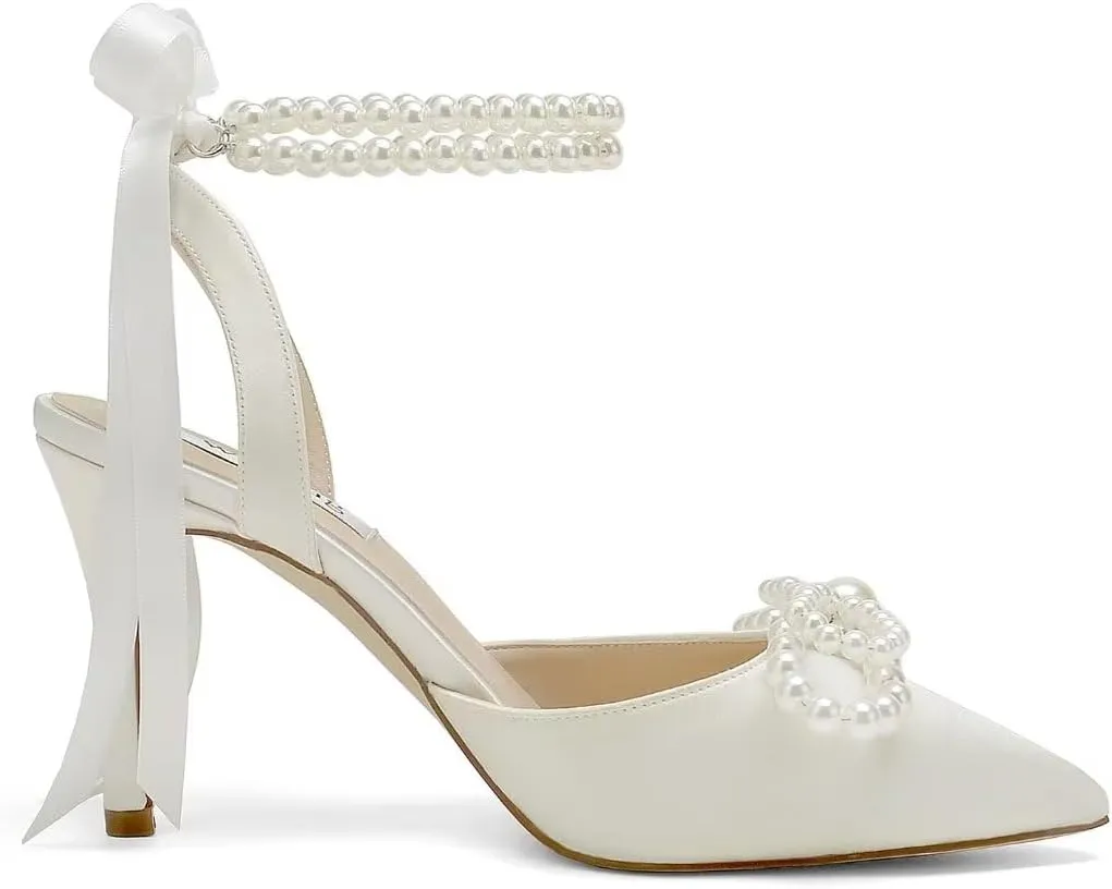 Pearl Wedding Shoes for Bride High Heel Bridal Shoes Closed Toe Wedding Heels