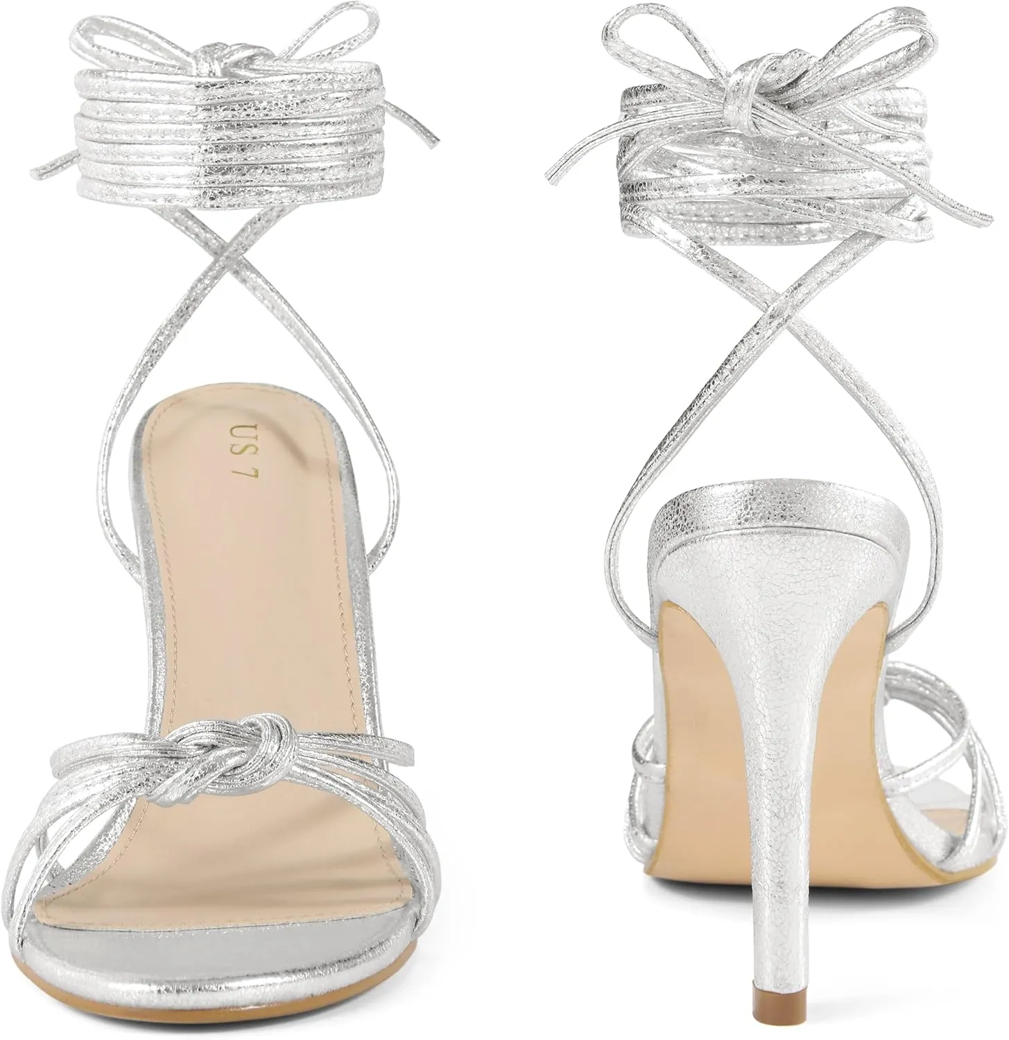 Perphy Knot Strappy Lace Up Metallic Stiletto Heel Sandals for Women