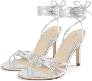 Perphy Knot Strappy Lace Up Metallic Stiletto Heel Sandals for Women