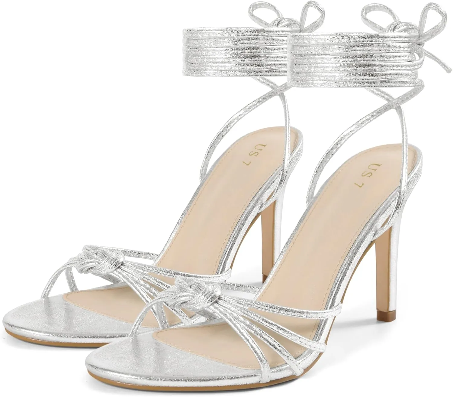 Perphy Knot Strappy Lace Up Metallic Stiletto Heel Sandals for Women