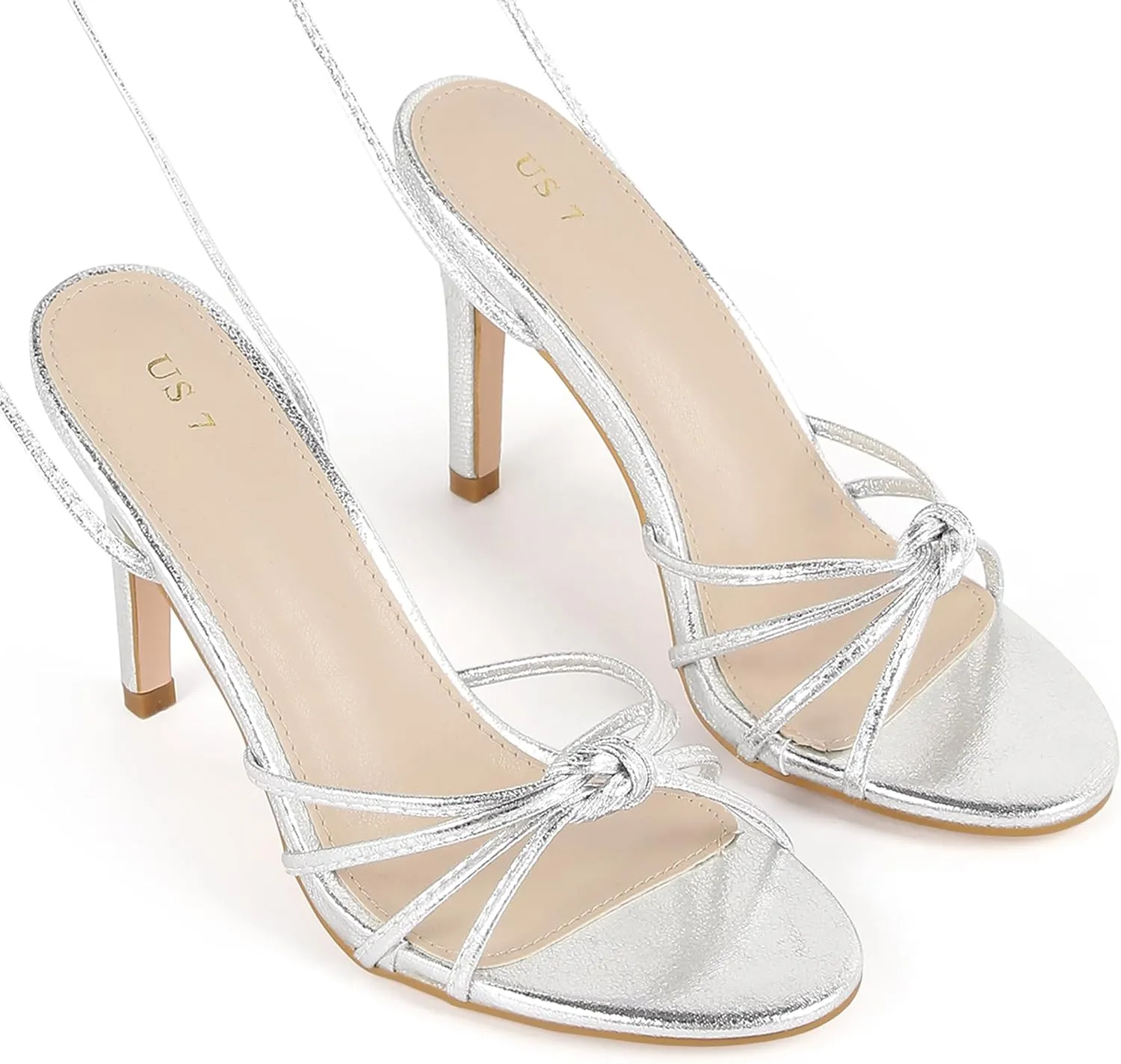 Perphy Knot Strappy Lace Up Metallic Stiletto Heel Sandals for Women