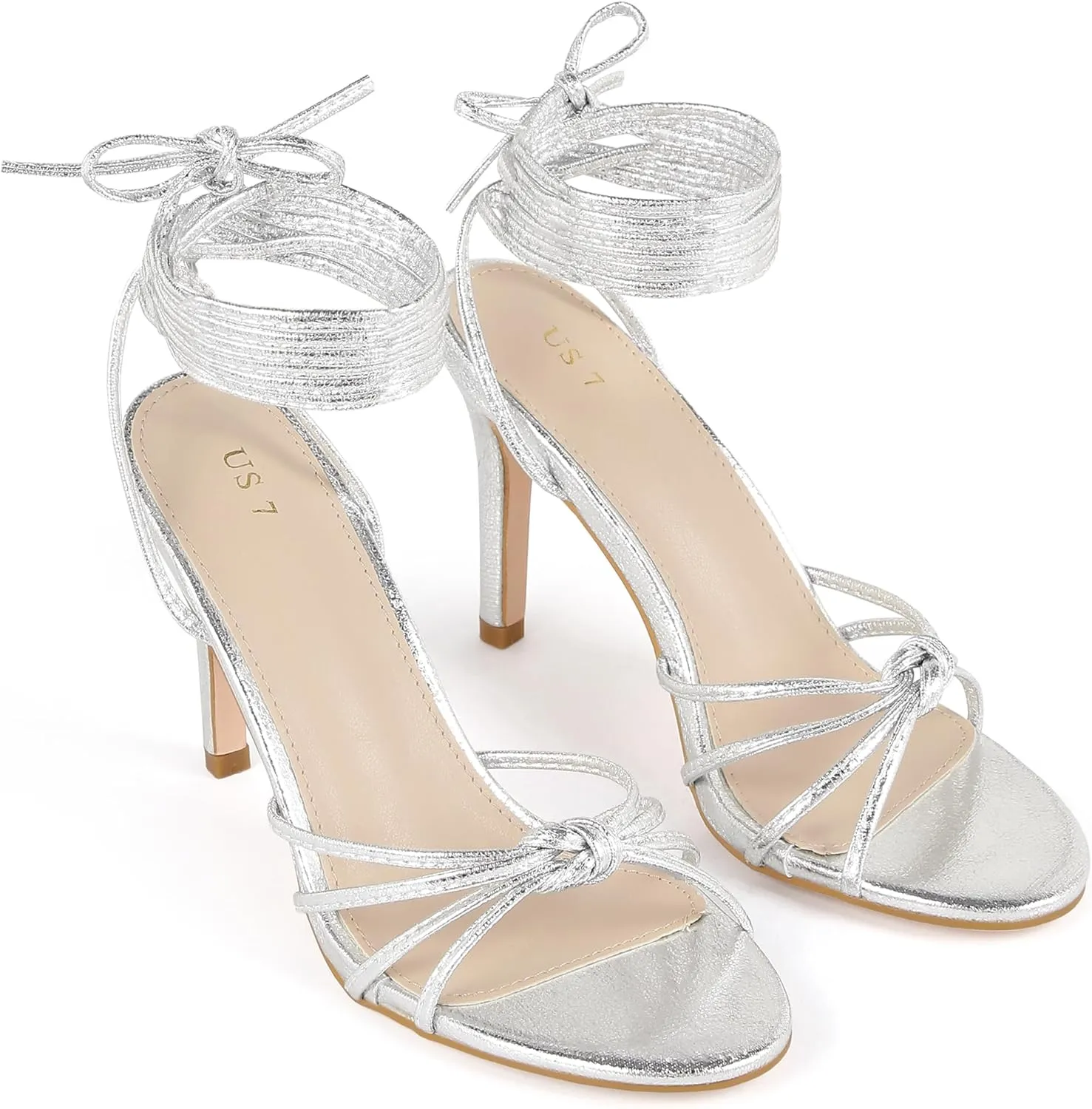 Perphy Knot Strappy Lace Up Metallic Stiletto Heel Sandals for Women