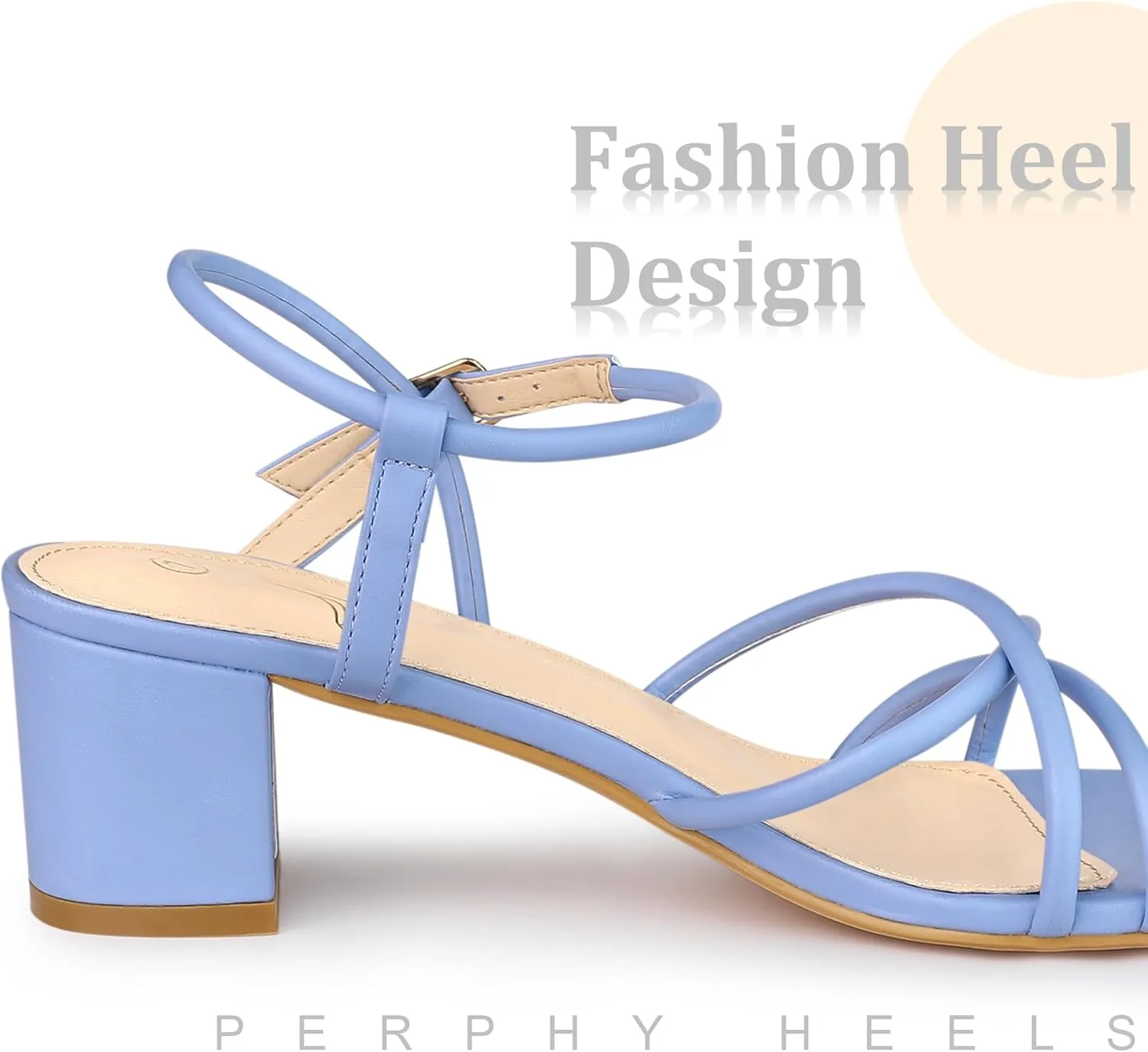 Perphy Strappy Heels Square Toe Slingback Chunky Heel Sandals for Women