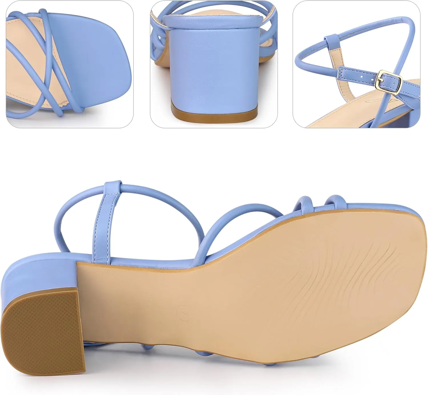Perphy Strappy Heels Square Toe Slingback Chunky Heel Sandals for Women