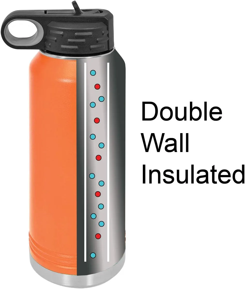 Personalized Add Your Name 32-Ounce Double Wall Insulated Stainless Steel Custom Sports Water Bottle with Flip Top Lid, Straw - Customizable