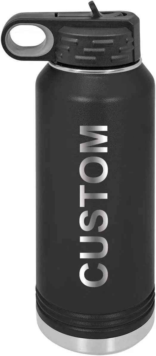 Personalized Add Your Name 32-Ounce Double Wall Insulated Stainless Steel Custom Sports Water Bottle with Flip Top Lid, Straw - Customizable