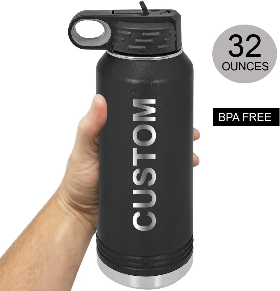 Personalized Add Your Name 32-Ounce Double Wall Insulated Stainless Steel Custom Sports Water Bottle with Flip Top Lid, Straw - Customizable